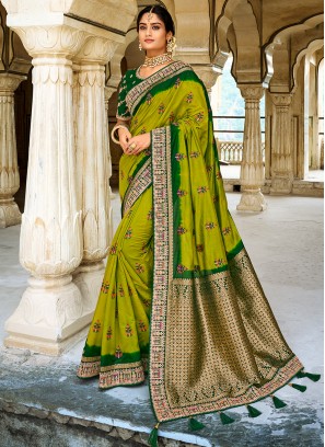 Spectacular Green Embroidered Fancy Fabric Designer Saree