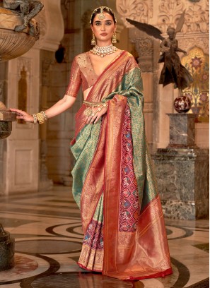 Spectacular Green Engagement Trendy Saree