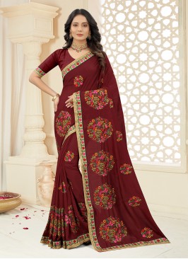 Spectacular Maroon Border Vichitra Silk Classic Sa