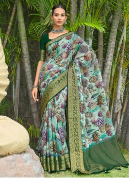 Spectacular Multi Colour Digital Print Silk Trendy Saree