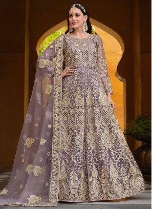 Spectacular Net Purple Stone Work Trendy Salwar Suit