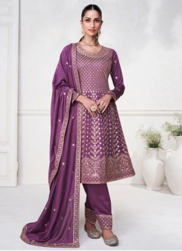 Spectacular Purple Embroidered Designer Salwar Kameez