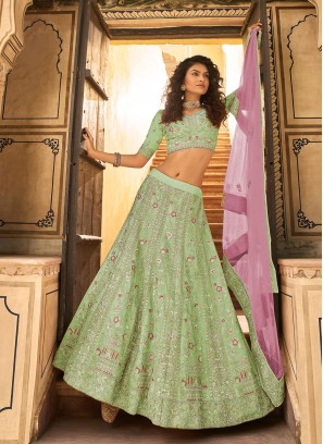 Spectacular Thread Sea Green Organza Lehenga Choli