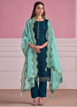 Spellbinding Chiffon Teal Salwar Kameez