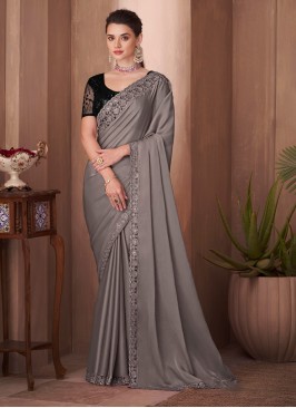 Spellbinding Embroidered Grey Silk Saree