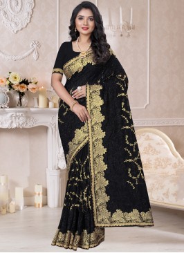 Spellbinding Georgette Black Zari Designer Saree