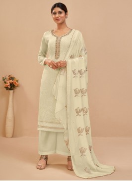 Spellbinding Georgette Off White Embroidered Salwar Kameez