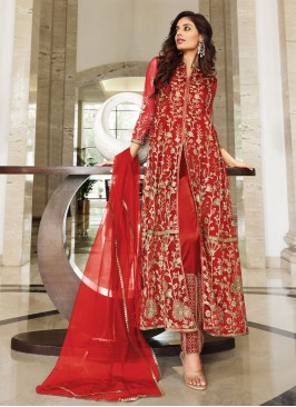 Spellbinding Net Red Cord Anarkali Salwar Kameez