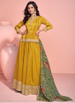Spellbinding Organza Embroidered Mustard Readymade
