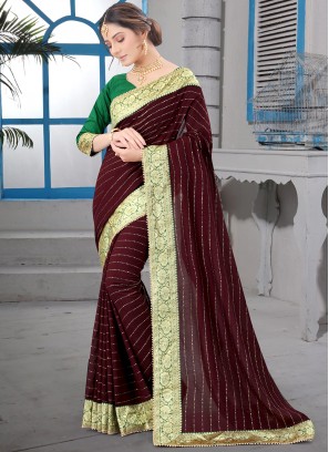 Spellbinding Patch Border Silk Brown Classic Saree