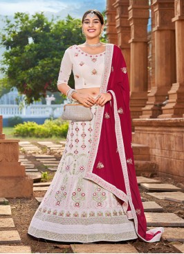 Spellbinding White Embroidered Georgette A Line Lehenga Choli