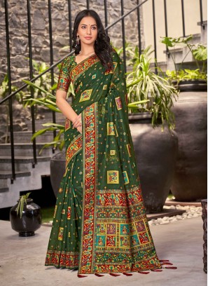 Spellbinding Woven Green Cotton Silk Trendy Saree