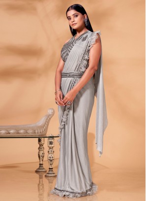 Splendid Border Grey Trendy Saree