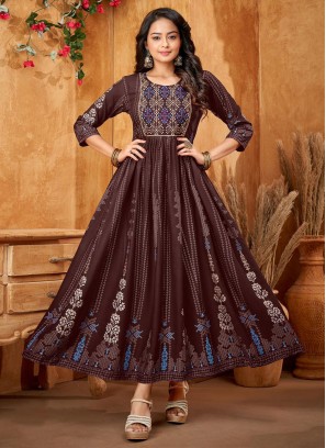 Splendid Brown Floor Length Kurti
