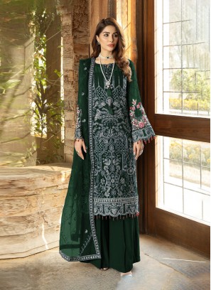 Splendid Embroidered Green Palazzo Suit 
