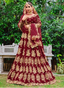 Splendid Maroon Wedding A Line Lehenga Choli