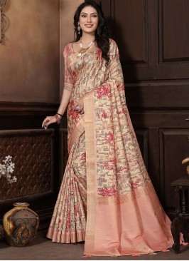 Splendid Peach Border Banarasi Silk Contemporary Saree