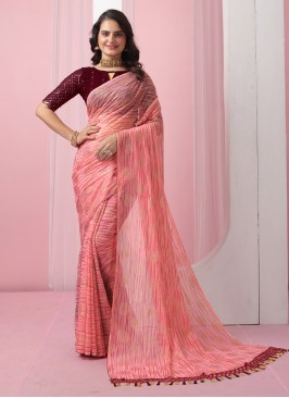 Splendid Peach Designer Trendy Saree