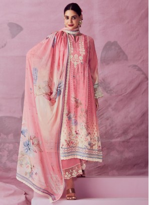Splendid Pink Embroidered Muslin Designer Salwar Suit