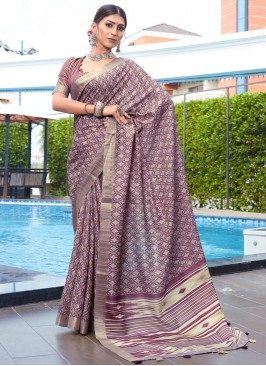 Splendid Purple Digital Print Banarasi Silk Trendy Saree