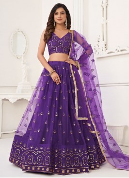 Splendid Purple Thread Work Trendy Lehenga Choli