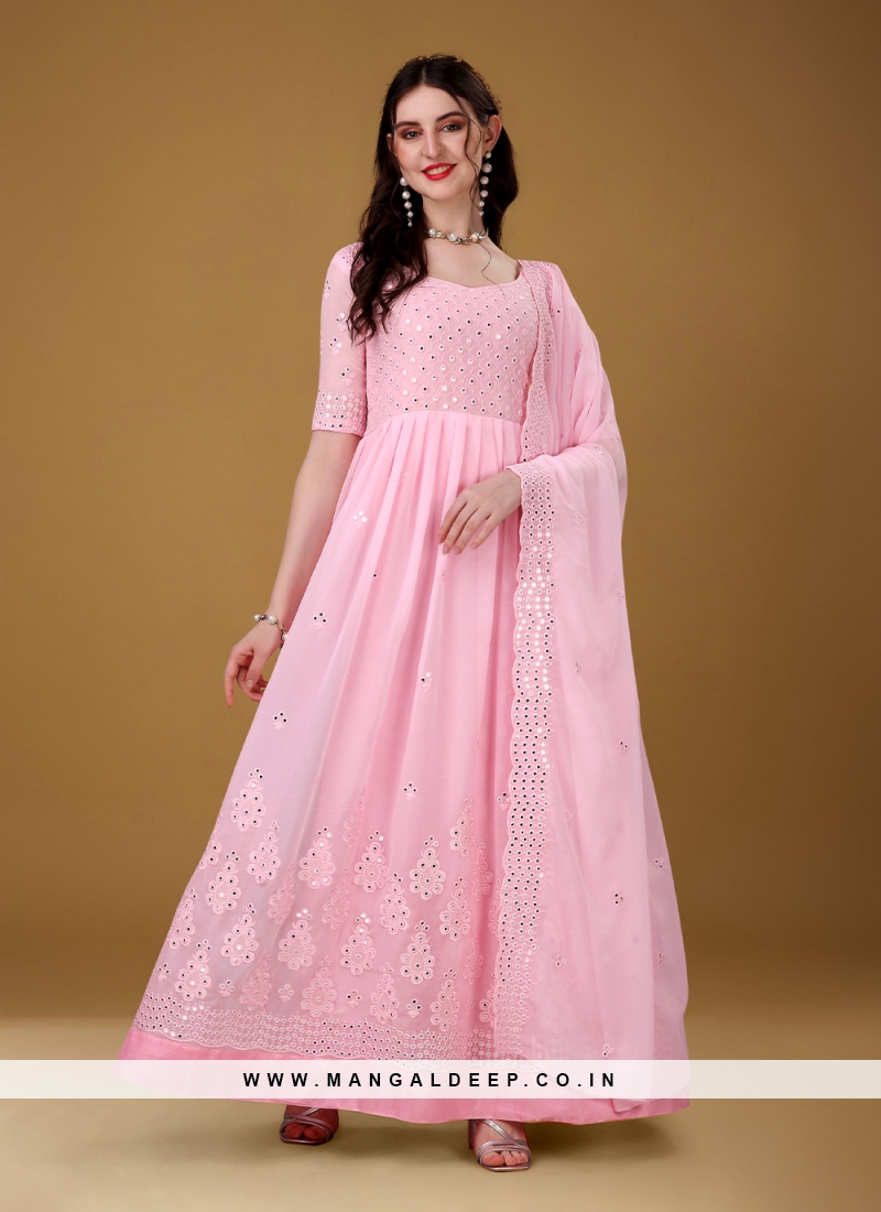 Light Pink Color Heavy Designer Gown in Georgette With Sequence and Dupatta  in USA, UK, Malaysia, South Africa, Dubai, Singapore