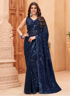 Splendid Sequins Faux Georgette Designer Saree