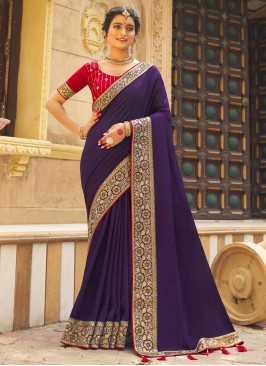 Splendid Vichitra Silk Purple Embroidered Trendy S