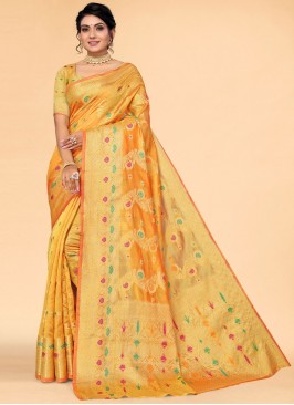 Splendid Woven Organza Yellow Saree