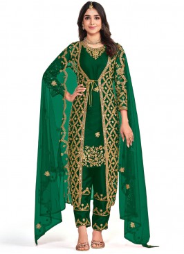 Staggering Green Engagement Straight Salwar Kameez