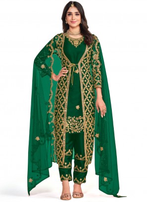 Staggering Green Engagement Straight Salwar Kameez