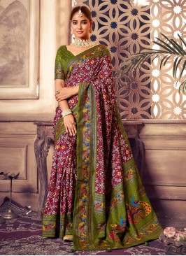 Staggering Maroon Patola Print Trendy Saree