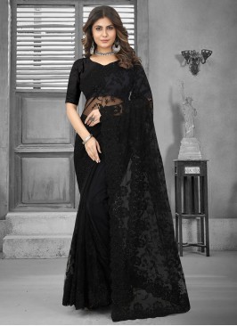 Staggering Net Black Stone Work Trendy Saree