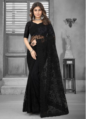 Staggering Net Black Stone Work Trendy Saree