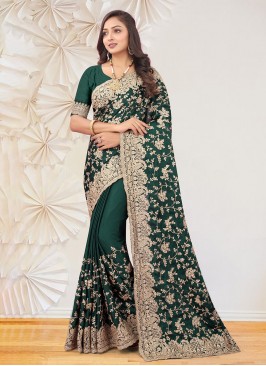 Staggering Satin Silk Green Designer Saree