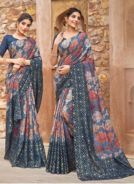 Staring Blue Silk Trendy Saree