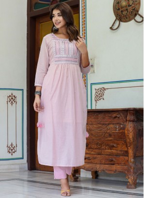 Staring Cotton Pink Embroidered Party Wear Kurti