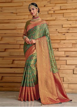 Staring Green Weaving Contemporary Style Saree