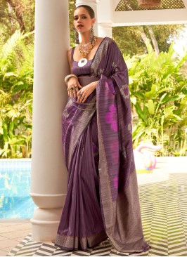 Staring Handloom silk Weaving Purple Classic Saree