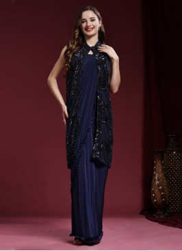 Staring Imported Plain Navy Blue Classic Saree