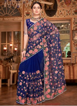 Staring Navy Blue Net Classic Saree