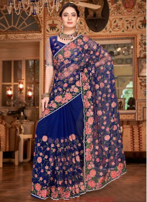 Staring Navy Blue Net Classic Saree