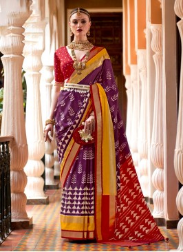 Staring Patola Print Silk Purple Contemporary Saree