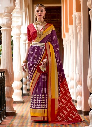 Staring Patola Print Silk Purple Contemporary Saree