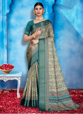 Staring Sea Green Tussar Silk Classic Saree