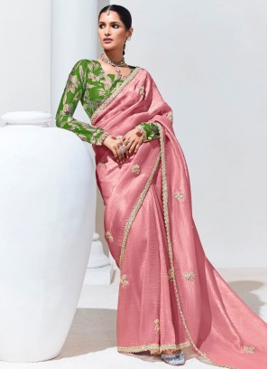 Staring Sequins Pink Trendy Saree