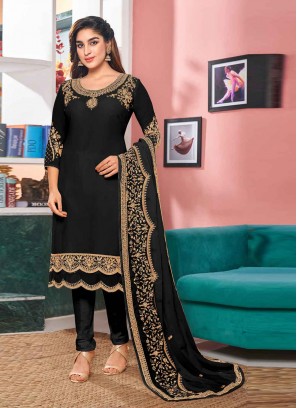 Sterling Embroidered Black Churidar Designer Suit 