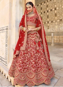 Sterling Embroidered Silk Red Lehenga Choli