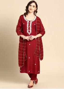 Sterling Muslin Embroidered Maroon Readymade Salwar Kameez