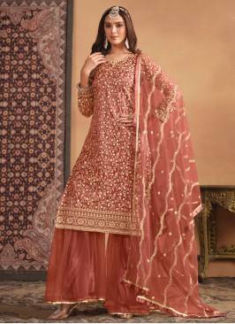 Sterling Rust Embroidered Net Trendy Salwar Kameez